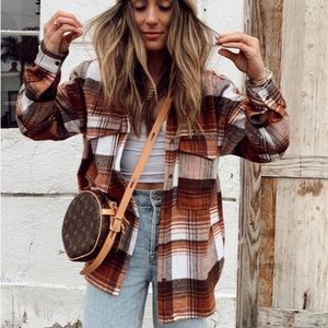 12th Tribe Nightfall Rust Plaid Shacket